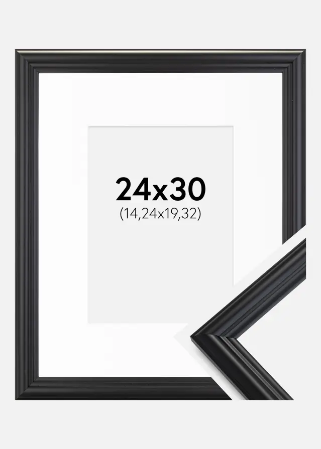 Ram med passepartou Frame Siljan Black 24x30 cm - Picture Mount White 6x8 inches