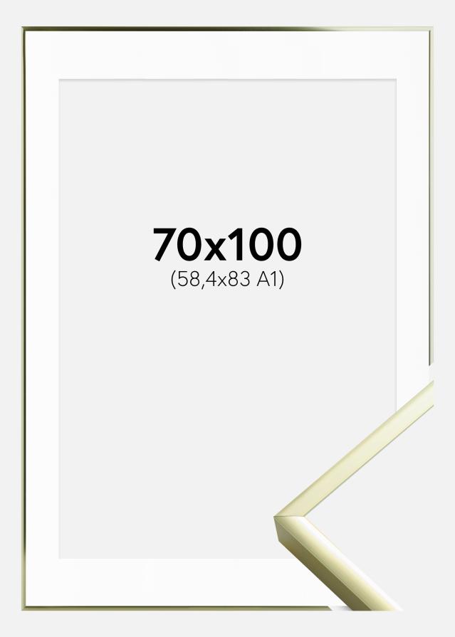 Ram med passepartou Frame Poster Frame Aluminium Gold 70x100 cm - Picture Mount White 59.4x84 cm