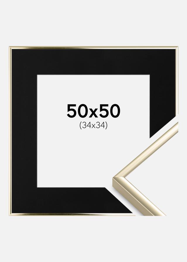 Ram med passepartou Frame Aluminium Shiny Gold 50x50 cm - Picture Mount Black 35x35 cm
