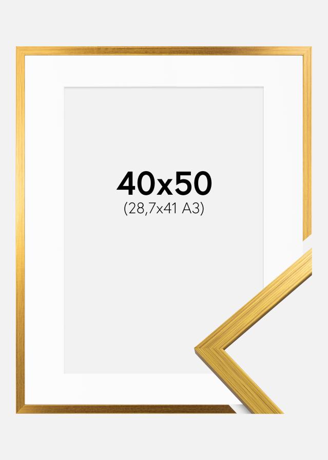 Ram med passepartou Frame Edsbyn Gold 40x50 cm - Picture Mount White 29.7x42 cm