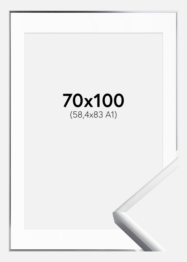 Ram med passepartou Frame Poster Frame Aluminium Silver 70x100 cm - Picture Mount White 59.4x84 cm