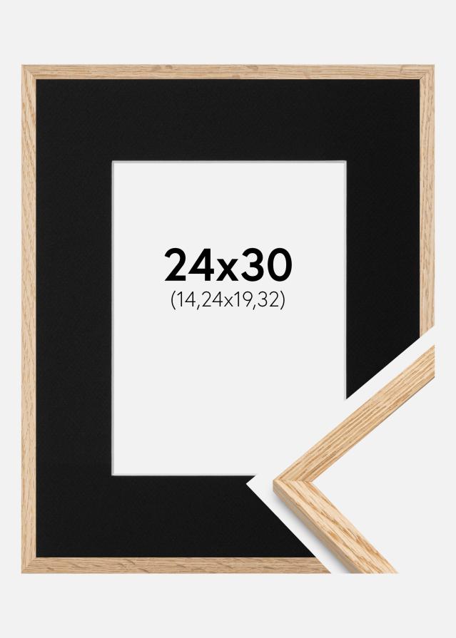 Ram med passepartou Frame Narrow Oak 24x30 cm - Picture Mount Black 6x8 inches