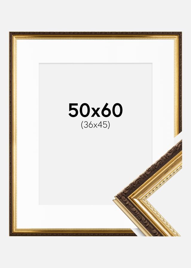 Ram med passepartou Frame Abisko Gold 50x60 cm - Picture Mount White 37x46 cm