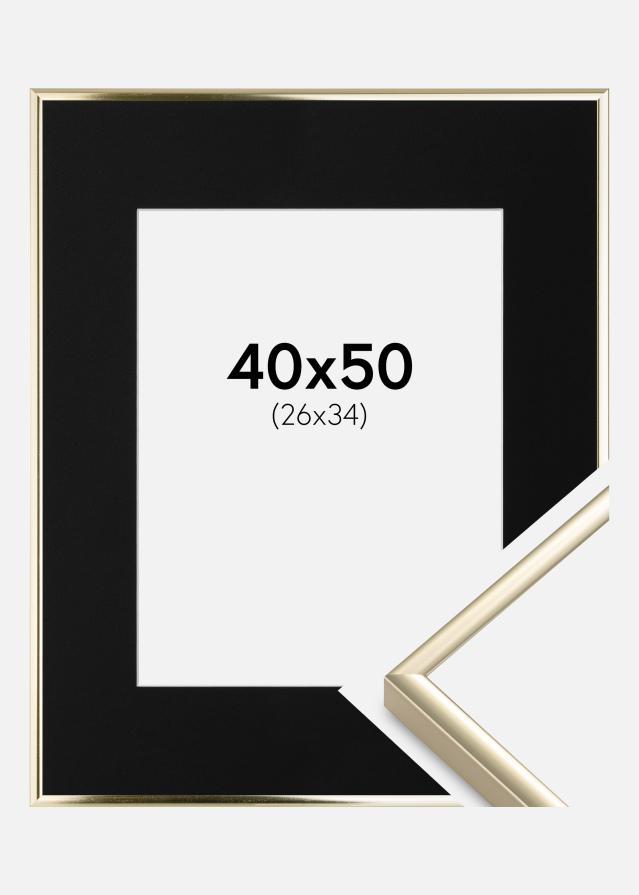 Ram med passepartou Frame Aluminium Shiny Gold 40x50 cm - Picture Mount Black 27x35 cm