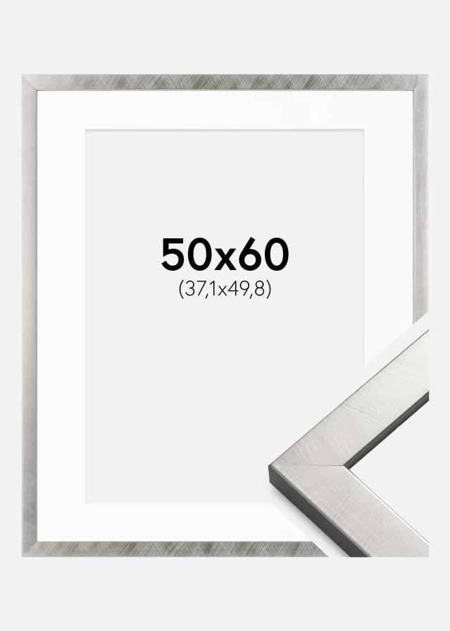 Ram med passepartou Frame Uppsala Silver 50x60 cm - Picture Mount White 15x20 inches