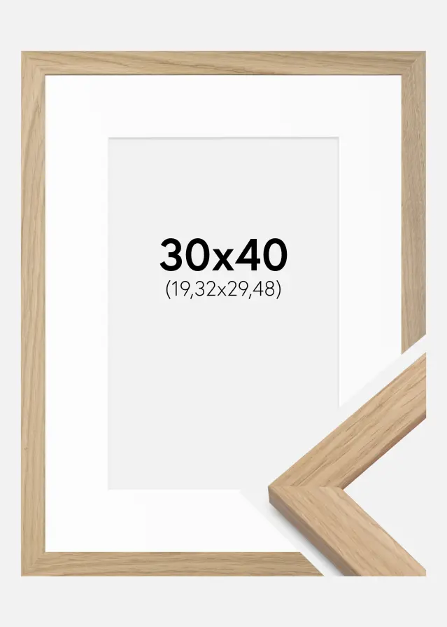 Ram med passepartou Frame Oak Wood 30x40 cm - Picture Mount White 8x12 inches