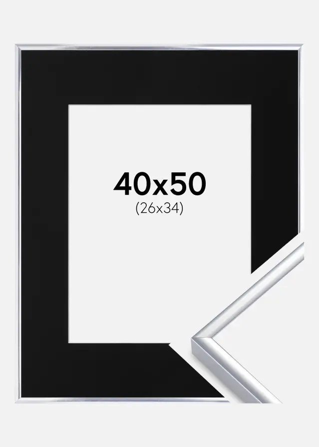 Ram med passepartou Frame Aluminium Shiny Silver 40x50 cm - Picture Mount Black 27x35 cm