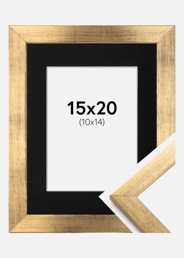 Ram med passepartou Frame Stilren Gold 15x20 cm - Picture Mount Black 11x15 cm