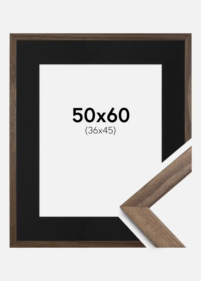 Ram med passepartou Frame Stilren Walnut 50x60 cm - Picture Mount Black 37x46 cm