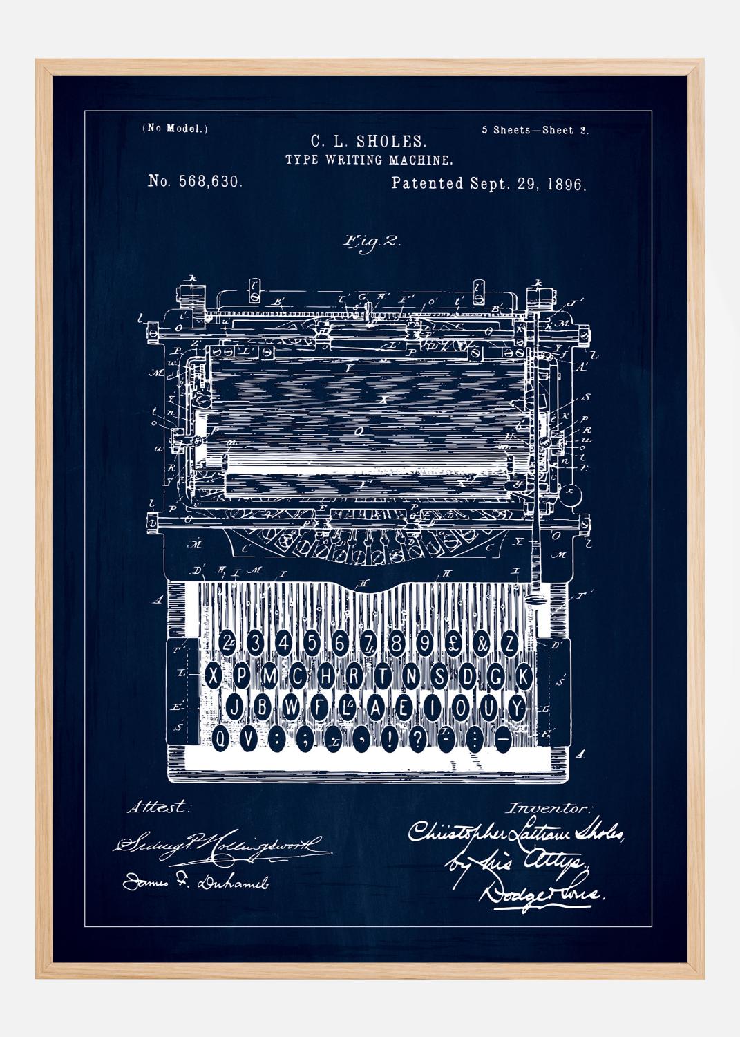 Product Image for Patent drawing - Typewriter - Blue Poster (21x29.7 cm (A4))