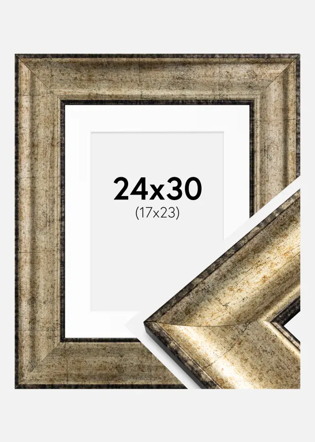 Ram med passepartou Frame Saltsjöbaden Antique gold 24x30 cm - Picture Mount White 18x24 cm