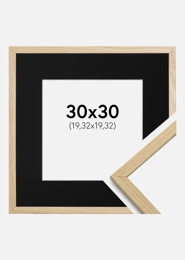 Ram med passepartou Frame Edsbyn Oak 30x30 cm - Picture Mount Black 8x8 inches