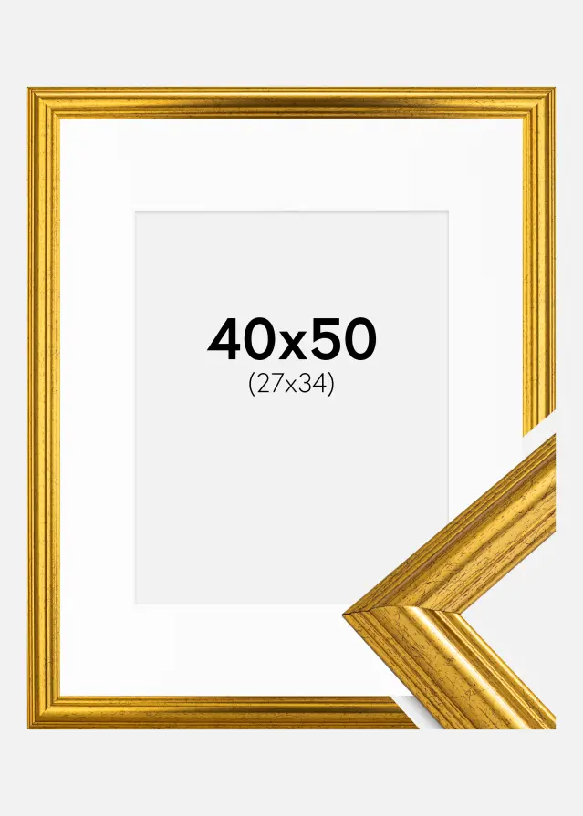 Ram med passepartou Frame Västkusten Gold 40x50 cm - Picture Mount White 28x35 cm
