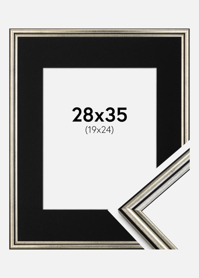 Ram med passepartou Frame Horndal Silver 28x35 cm - Picture Mount Black 20x25 cm