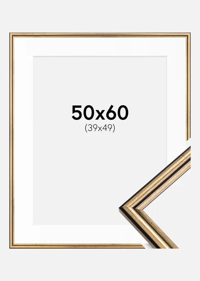 Ram med passepartou Frame Horndal Gold 50x60 cm - Picture Mount White 40x50 cm