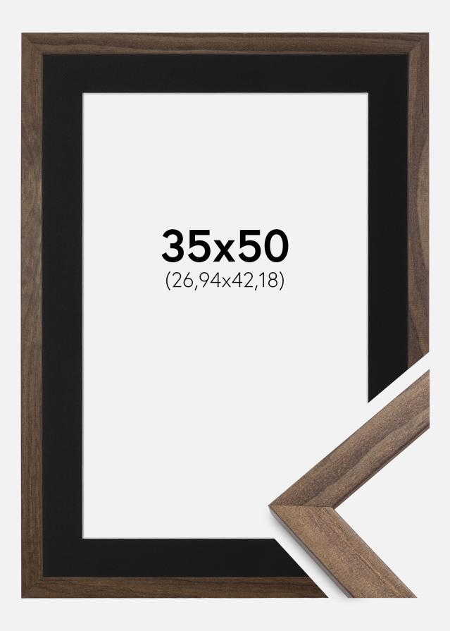 Ram med passepartou Frame Stilren Walnut 35x50 cm - Picture Mount Black 11x17 inches