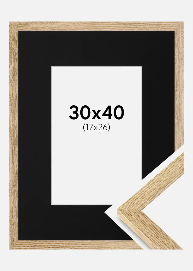 Ram med passepartou Frame Selection Oak 30x40 cm - Picture Mount Black 18x27 cm