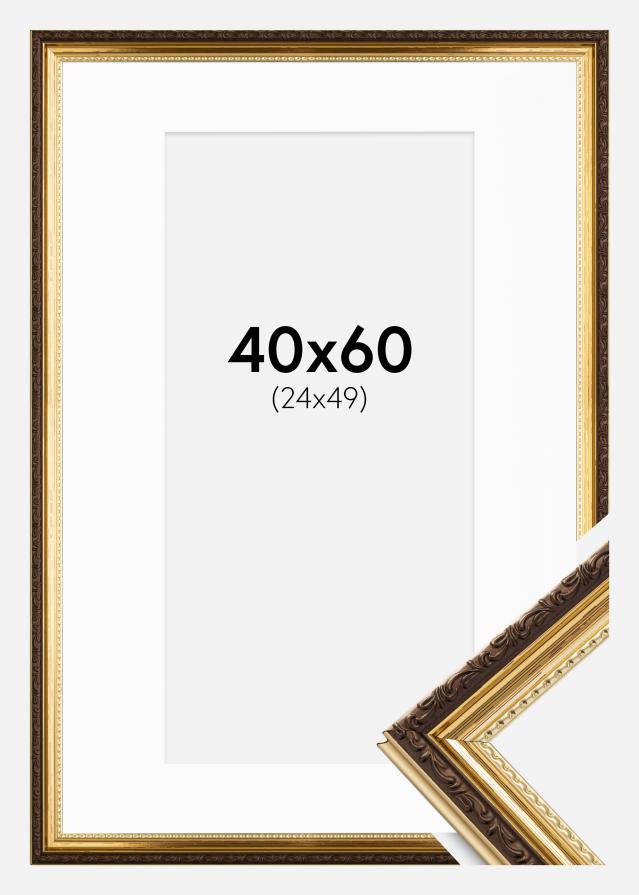 Ram med passepartou Frame Abisko Gold 40x60 cm - Picture Mount White 25x50 cm