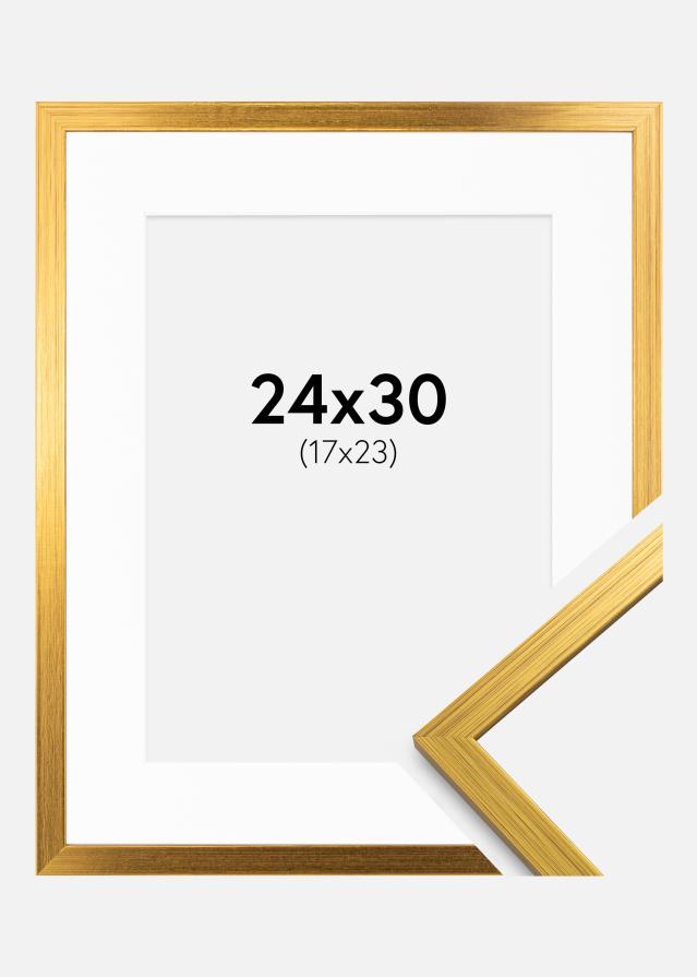 Ram med passepartou Frame Edsbyn Gold 24x30 cm - Picture Mount White 18x24 cm