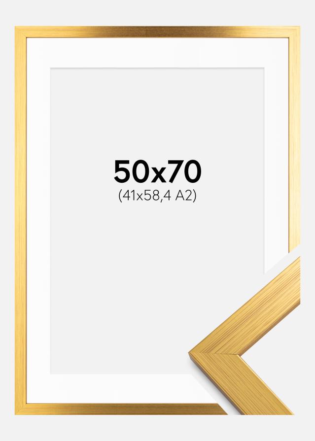Ram med passepartou Frame Gold Wood 50x70 cm - Picture Mount White 42x59.4 cm (A2)