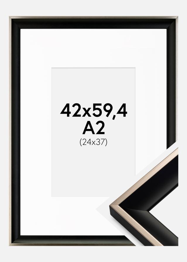 Ram med passepartou Frame Öjaren Black-Silver 42x59.4 cm (A2) - Picture Mount White 25x38 cm