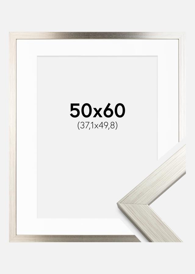 Ram med passepartou Frame Silver Wood 50x60 cm - Picture Mount White 15x20 inches