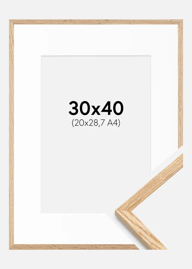 Ram med passepartou Frame Narrow Oak 30x40 cm - Picture Mount White 21x29.7 cm (A4)