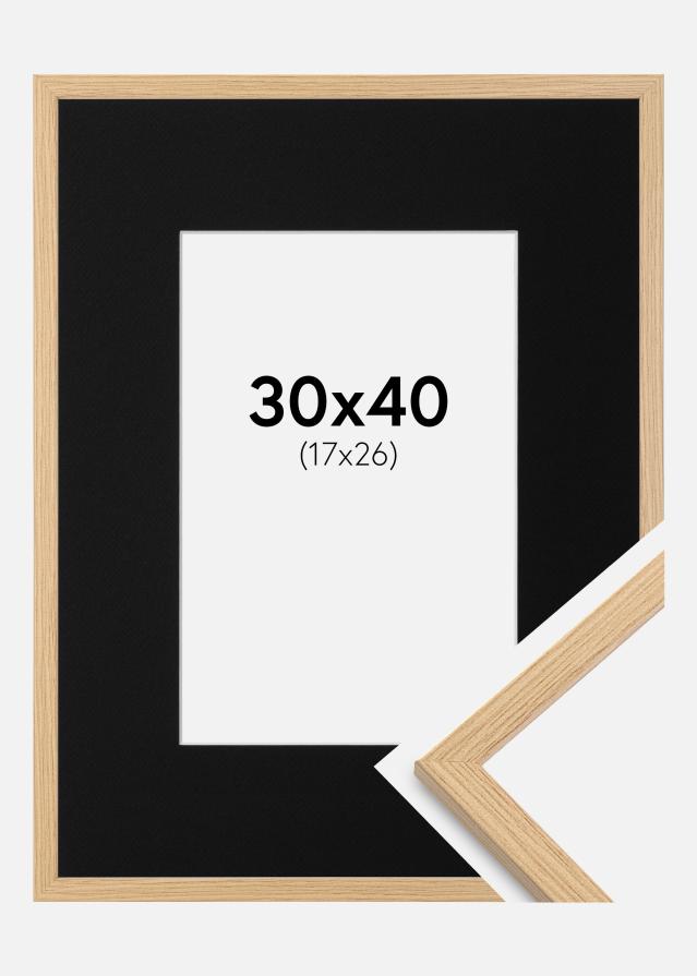 Ram med passepartou Frame Galant Oak 30x40 cm - Picture Mount Black 18x27 cm