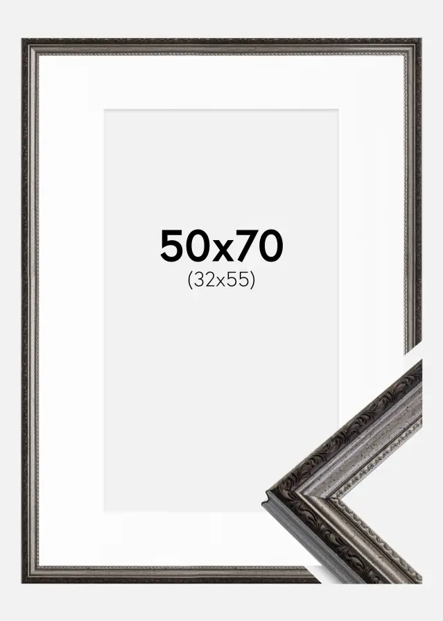 Ram med passepartou Frame Abisko Silver 50x70 cm - Picture Mount White 33x56 cm