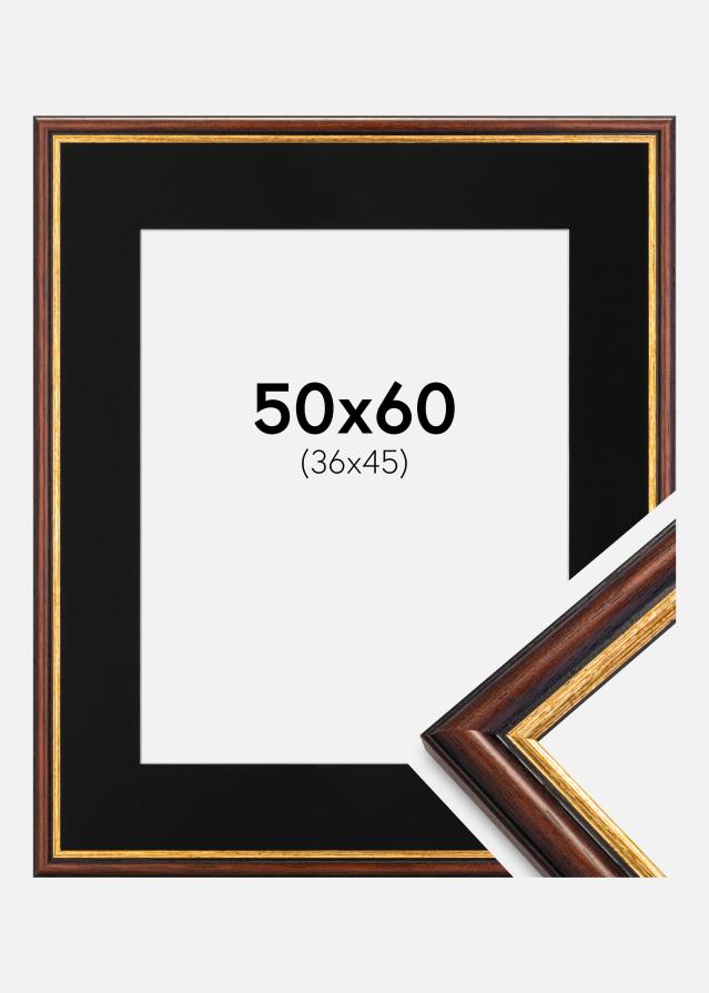 Ram med passepartou Frame Siljan Brown 50x60 cm - Picture Mount Black 37x46 cm
