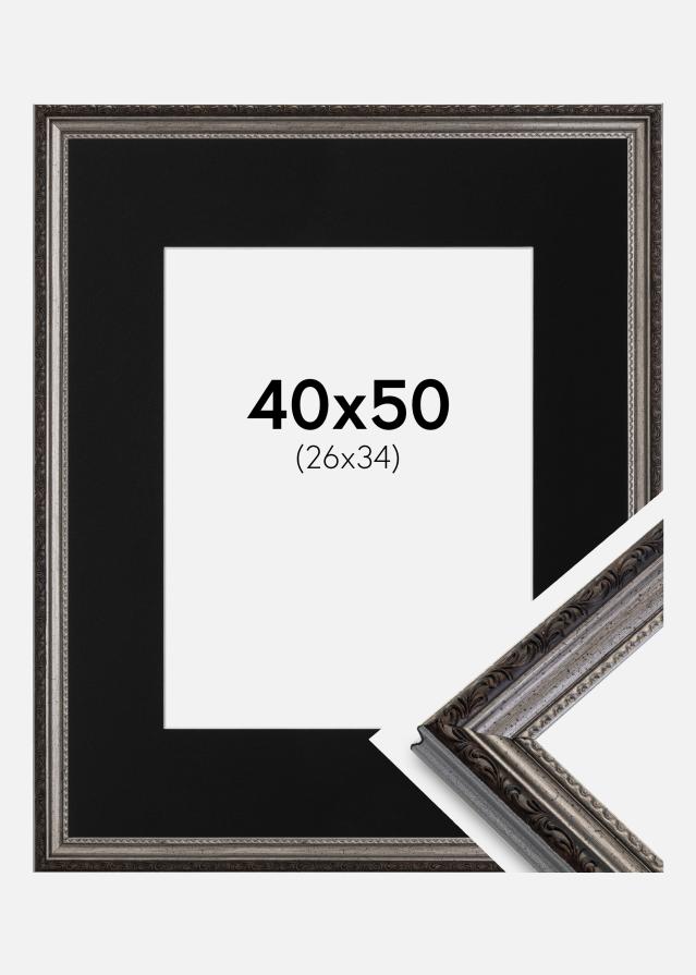 Ram med passepartou Frame Abisko Silver 40x50 cm - Picture Mount Black 27x35 cm