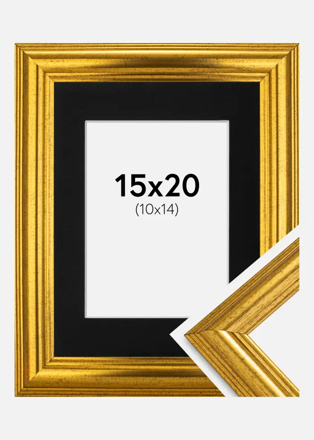 Ram med passepartou Frame Västkusten Gold 15x20 cm - Picture Mount Black 11x15 cm