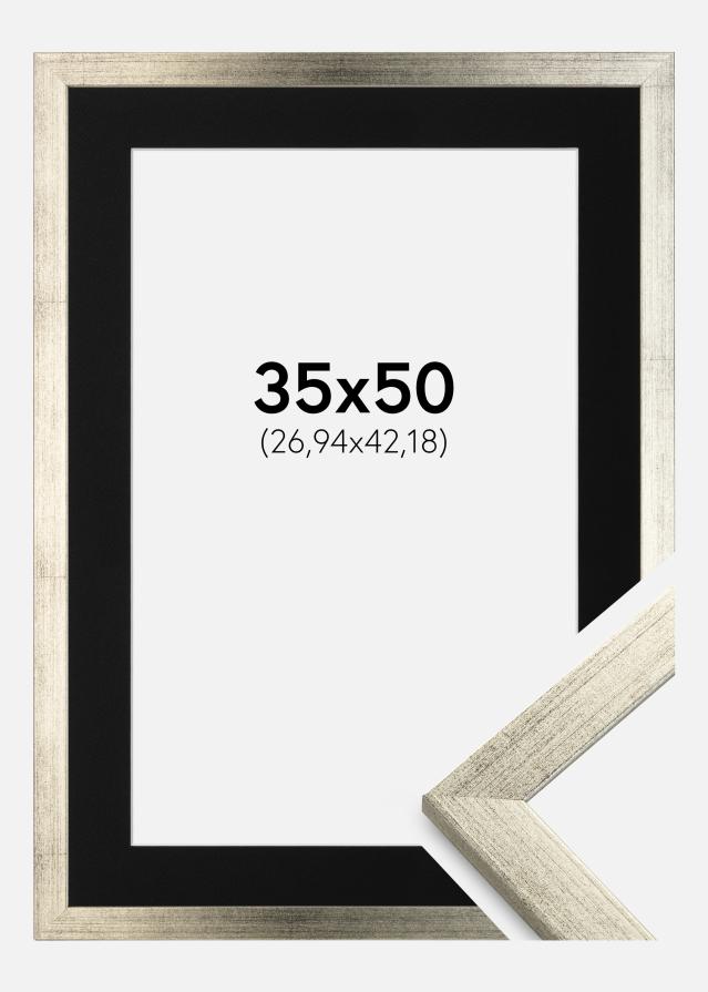 Ram med passepartou Frame Stilren Silver 35x50 cm - Picture Mount Black 11x17 inches