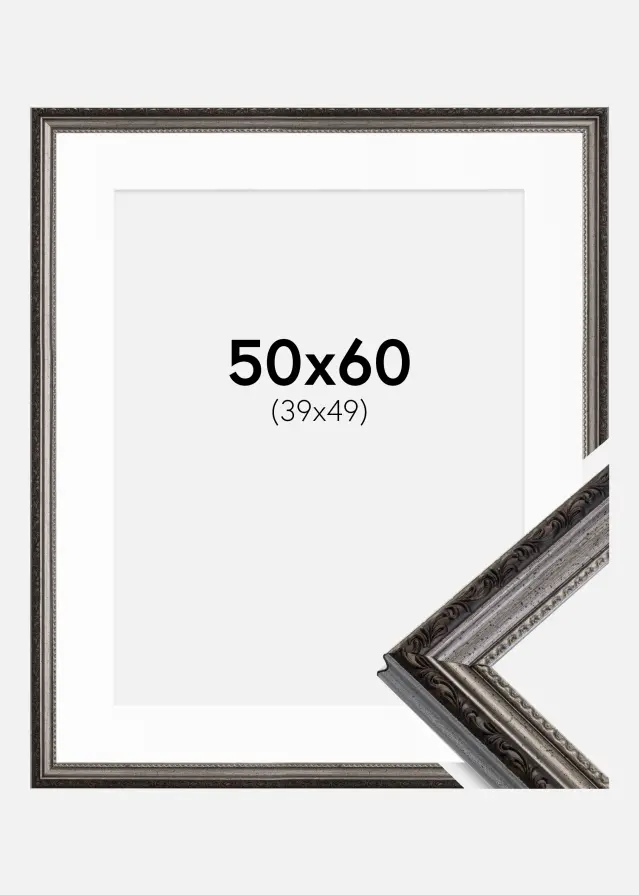 Ram med passepartou Frame Abisko Silver 50x60 cm - Picture Mount White 40x50 cm