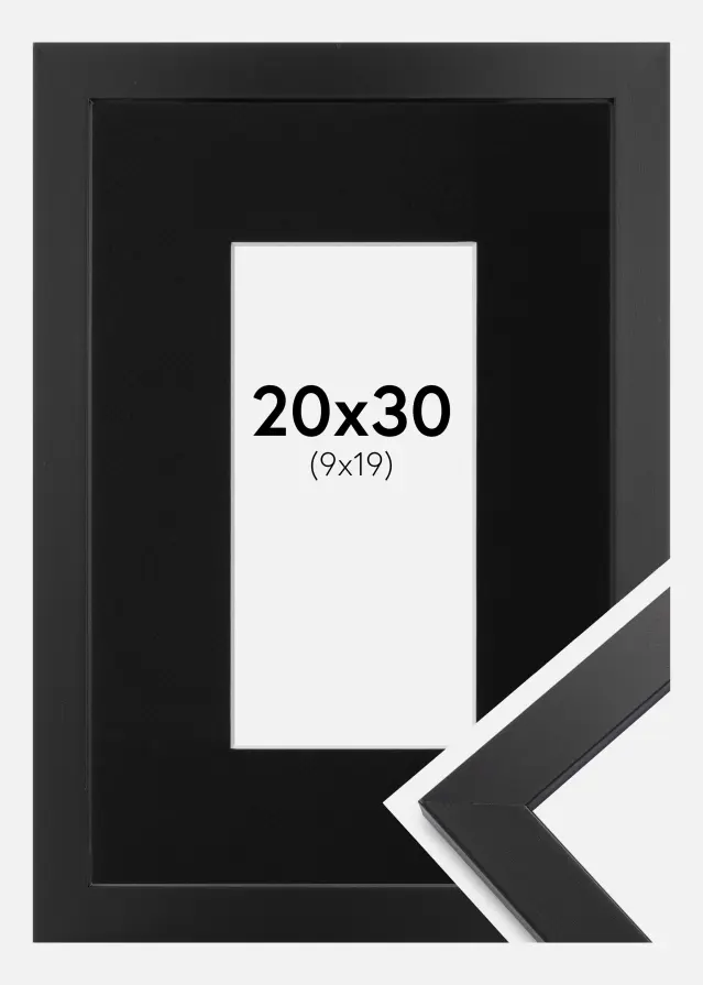 Ram med passepartou Frame Black Wood 20x30 cm - Picture Mount Black 10x20 cm