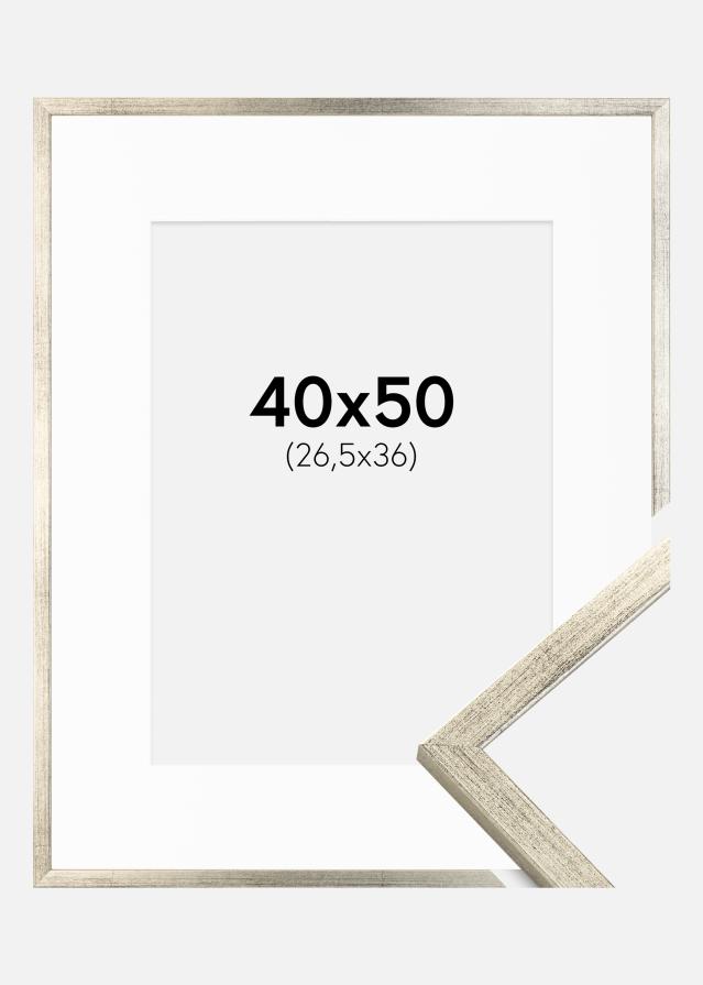 Ram med passepartou Frame Galant Silver 40x50 cm - Picture Mount White 27,5x37 cm