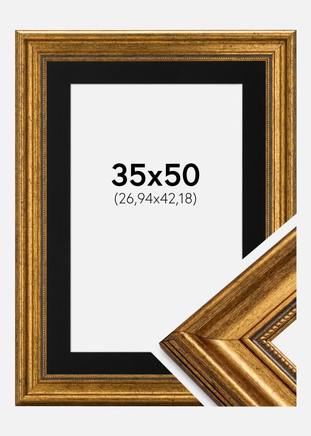 Ram med passepartou Frame Rokoko Gold 35x50 cm - Picture Mount Black 11x17 inches