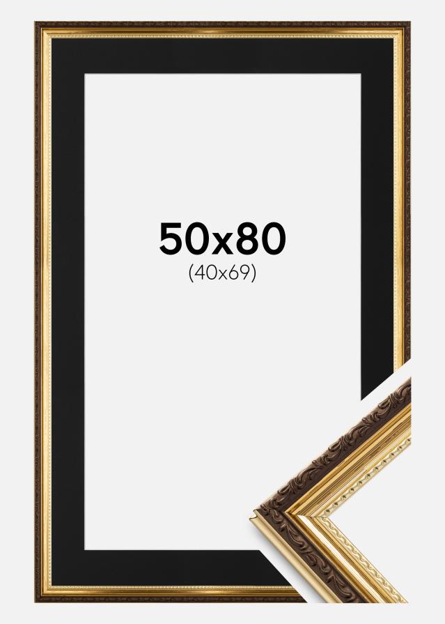 Ram med passepartou Frame Abisko Gold 50x80 cm - Picture Mount Black 41x70 cm