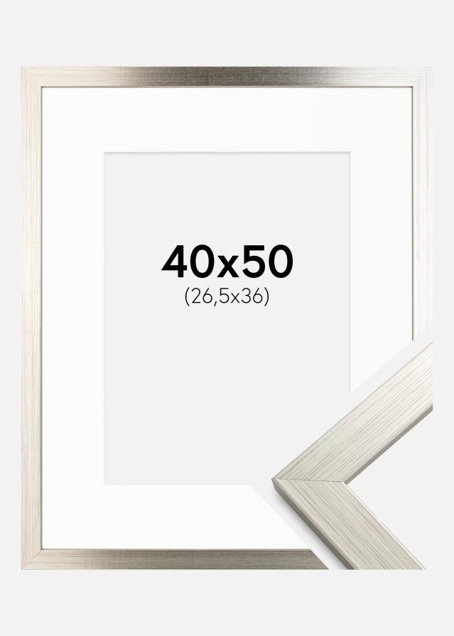 Ram med passepartou Frame Silver Wood 40x50 cm - Picture Mount White 27.5x37 cm