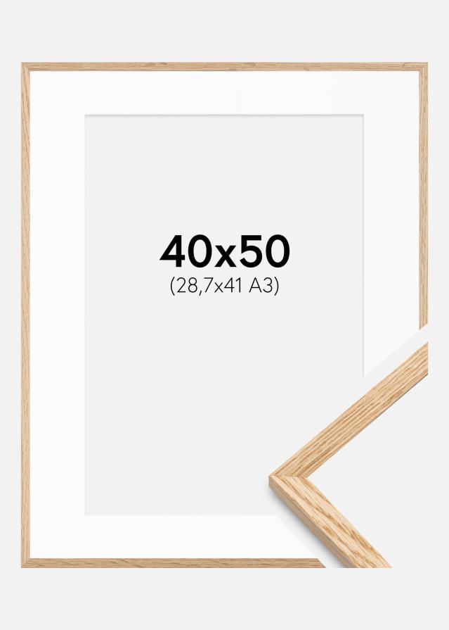 Ram med passepartou Frame Narrow Oak 40x50 cm - Picture Mount White 29.7x42 cm (A3)