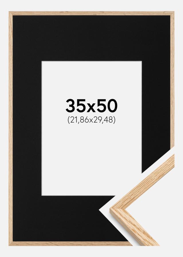 Ram med passepartou Frame Narrow Oak 35x50 cm - Picture Mount Black 9x12 inches