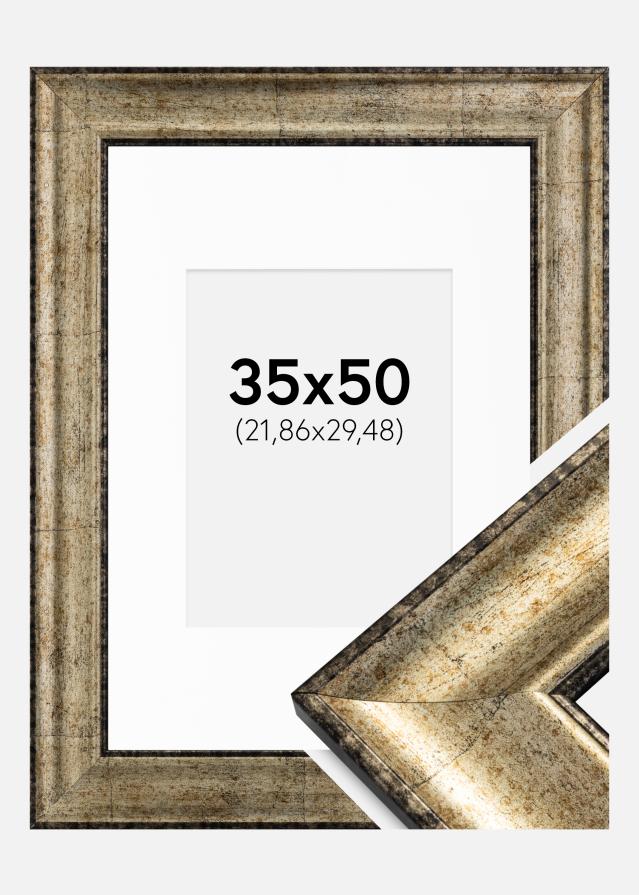 Ram med passepartou Frame Saltsjöbaden Antique Gold 35x50 cm - Picture Mount White 9x12 inches