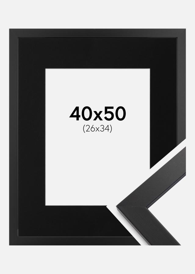 Ram med passepartou Frame Black Wood 40x50 cm - Picture Mount Black 27x35 cm