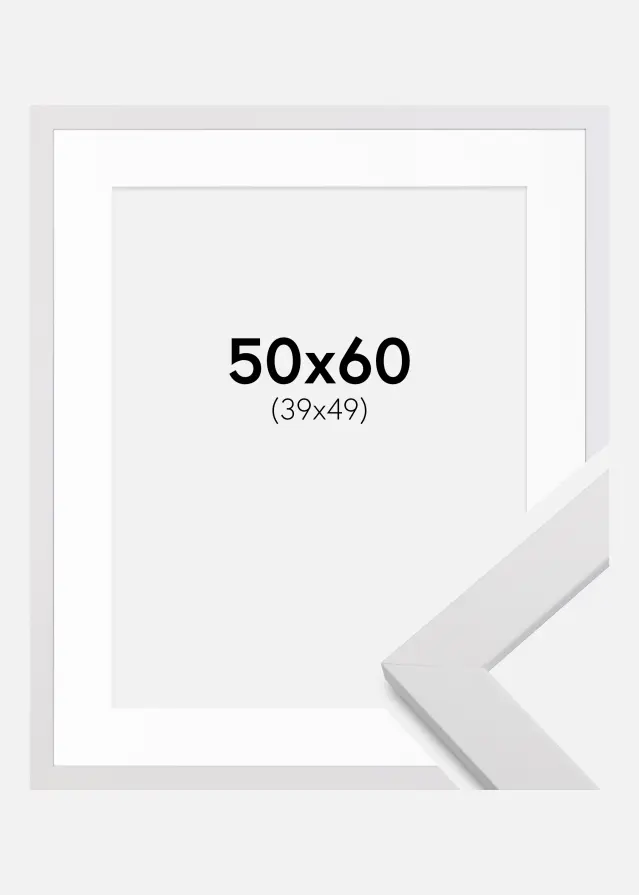 Ram med passepartou Frame White Wood 50x60 cm - Picture Mount White 40x50 cm