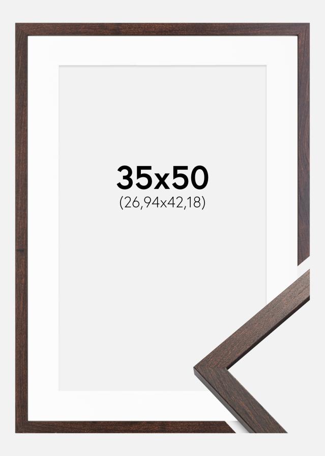 Ram med passepartou Frame Trendy Walnut 35x50 cm - Picture Mount White 11x17 inches