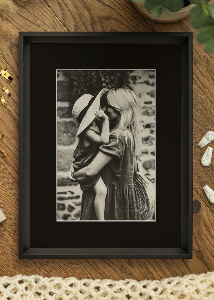 Ram med passepartou Frame Globe Black 24x30 cm - Picture Mount Black 7x9 inches