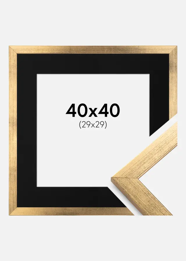 Ram med passepartou Frame Stilren Gold 40x40 cm - Picture Mount Black 30x30 cm