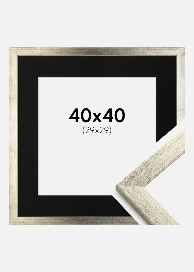 Ram med passepartou Frame Stilren Silver 40x40 cm - Picture Mount Black 30x30 cm