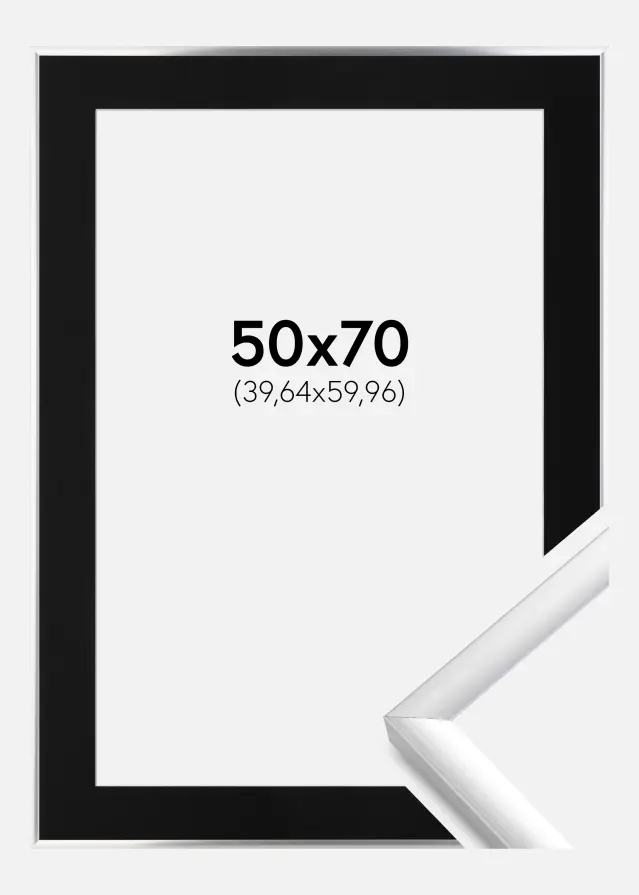 Ram med passepartou Frame New Lifestyle Silver 50x70 cm - Picture Mount Black 16x24 inches
