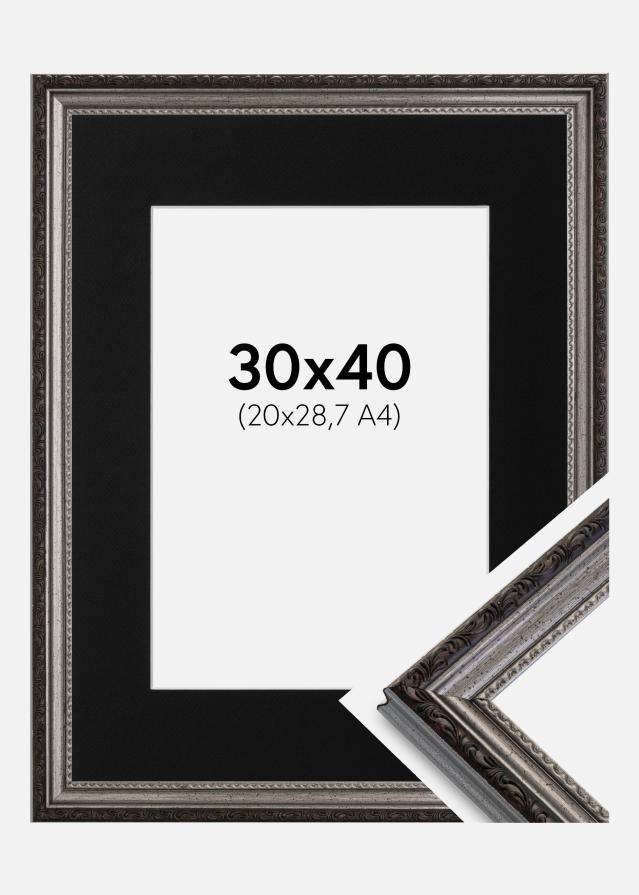 Ram med passepartou Frame Abisko Silver 30x40 cm - Picture Mount Black 21x29.7 cm